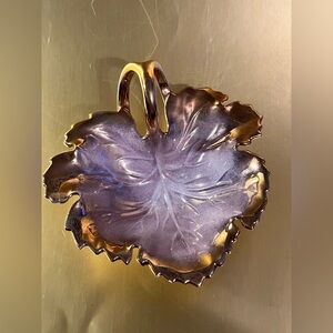 Leaf Shaped Purple with Gold Trim Catch All Dish Art Nouveau Style (trinket)